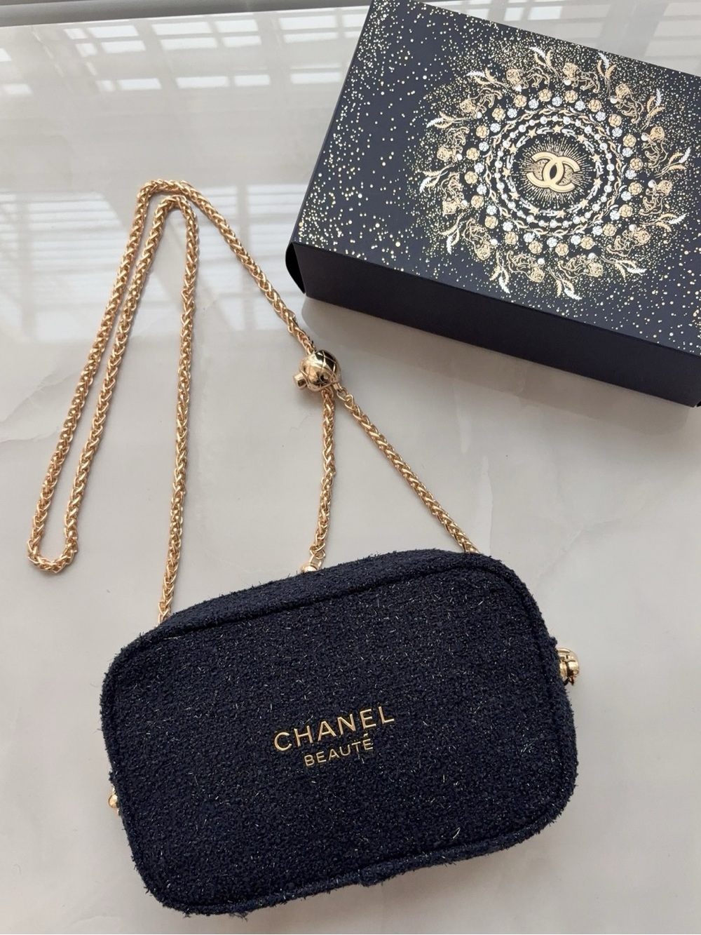 Blue beautèTweed Chain Crossbody Bag